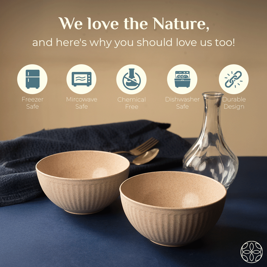 Rice Husk & Bamboo Fibre Fluted Bowl Set Pack of 4