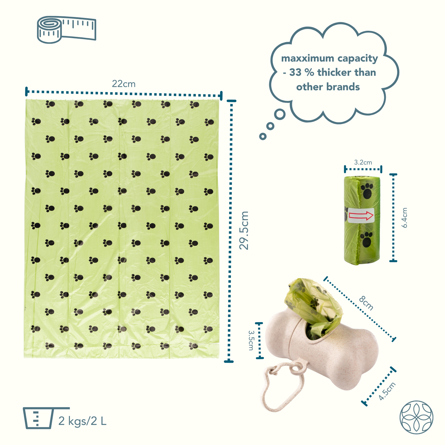 Irida Naturals Compostable Pet Poop Bags 120 Bags with a Wheat straw dispenser