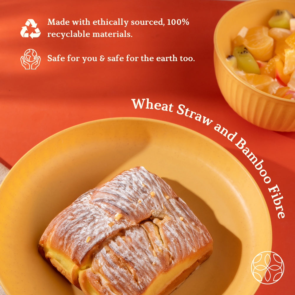 Wheat Straw and Bamboo Fiber Fluted Snack Plates Set Of 4