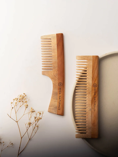 Multipurpose Neemwood Comb - Combines wide and fine teeth, caters to different hair types and styling needs.