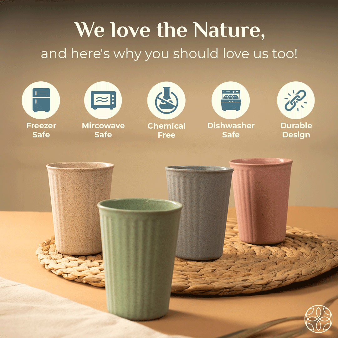 Rice Husk & Bamboo Fibre Fluted Cups Set Pack of 4