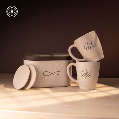 Eco-Friendly Couple's Rice Husk Mug & Coaster Gift Set with multi-utility box (Ever After)