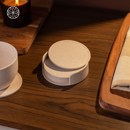 Rice Husk & Bamboo Fibre Round Coaster Set with Stand