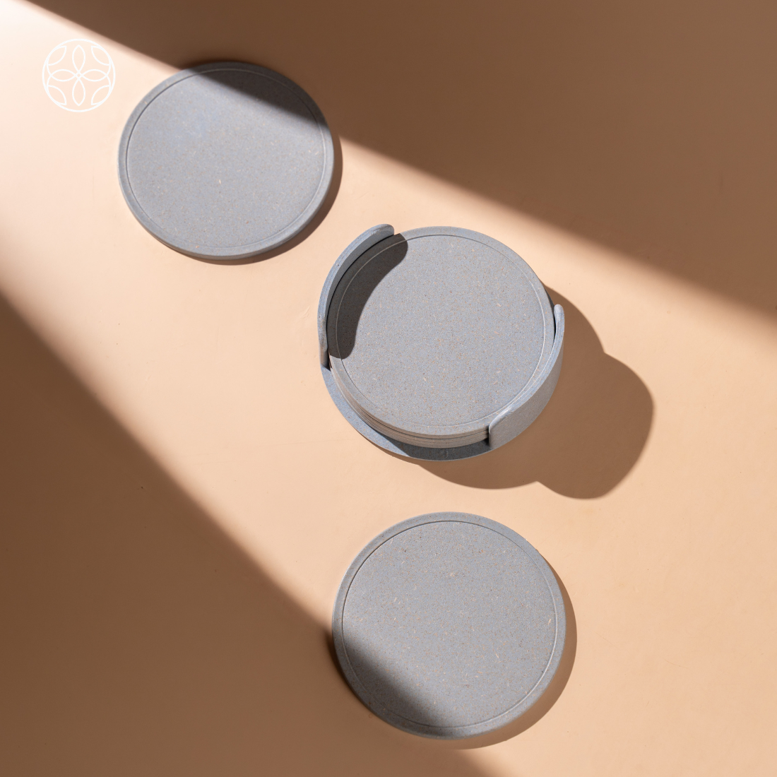 Rice Husk & Bamboo Fibre Round Coaster Set with Stand