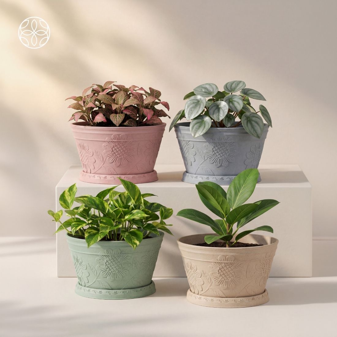 Eco Friendly Rice Husk Lotus 9.5 inch Pots & Planter | Soft Beige