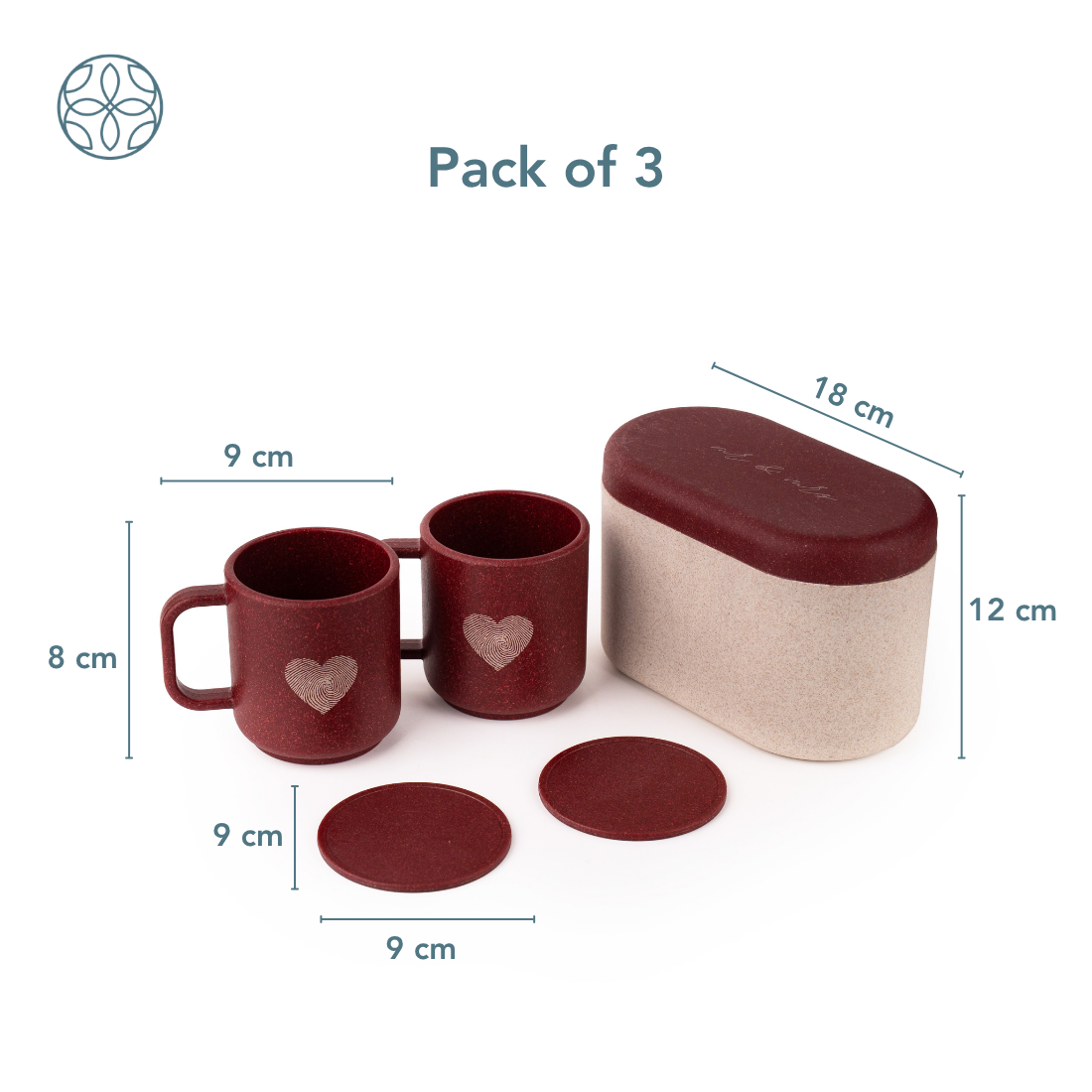 Eco-Friendly Couple's Rice Husk Mug & Coaster Gift Set with multi-utility box (Two Hearts)