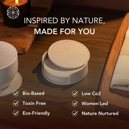 Rice Husk & Bamboo Fibre Round Coaster Set with Stand