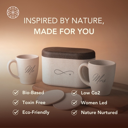 Eco-Friendly Couple's Rice Husk Mug & Coaster Gift Set with multi-utility box (Ever After)