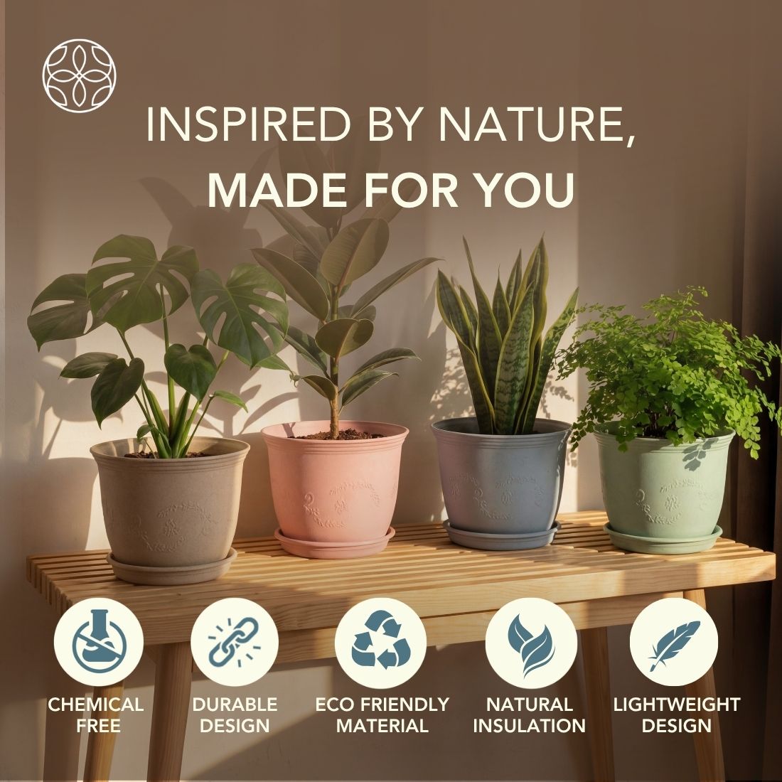 Eco Friendly Rice Husk Jasmine 12 inch Pots & Planter