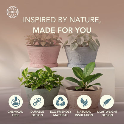Eco Friendly Rice Husk Lotus 9.5 inch Pots & Planter | Soft Beige