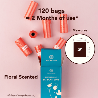 Irida Naturals Compostable Pet Poop Bags Floral scent - 120 Bags
