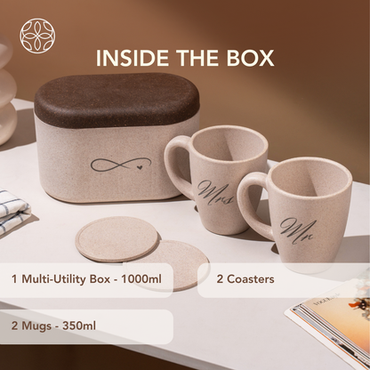 Eco-Friendly Couple's Rice Husk Mug & Coaster Gift Set with multi-utility box (Ever After)