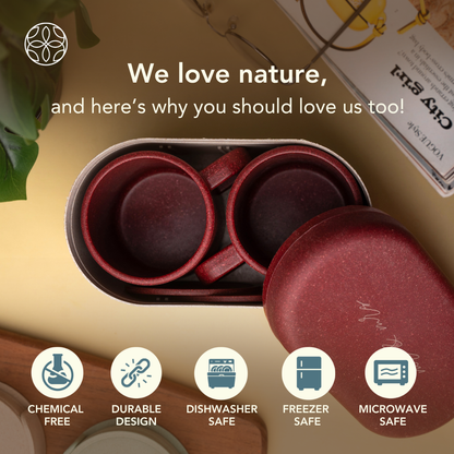 Eco-Friendly Couple's Rice Husk Mug & Coaster Gift Set with multi-utility box (Two Hearts)