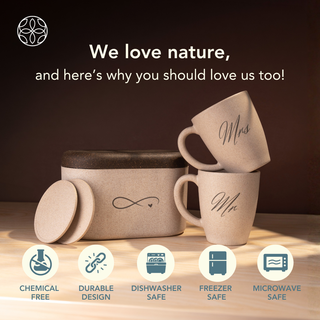 Eco-Friendly Couple's Rice Husk Mug & Coaster Gift Set with multi-utility box (Ever After)