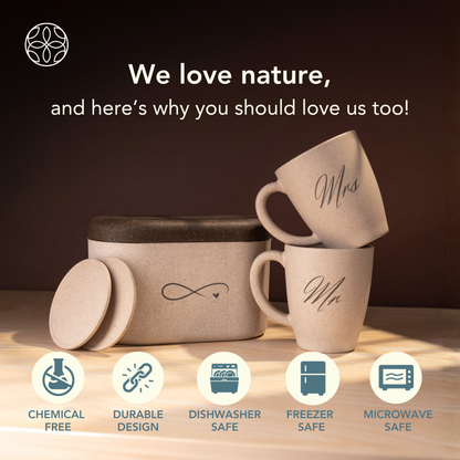 Eco-Friendly Couple's Rice Husk Mug & Coaster Gift Set with multi-utility box (Ever After)