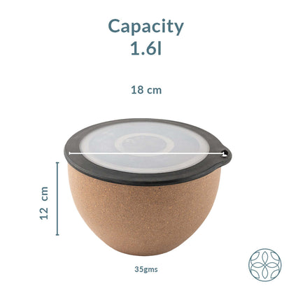 Rice Husk And Bamboo Fiber Serving Bowl With Lid- 1.6L