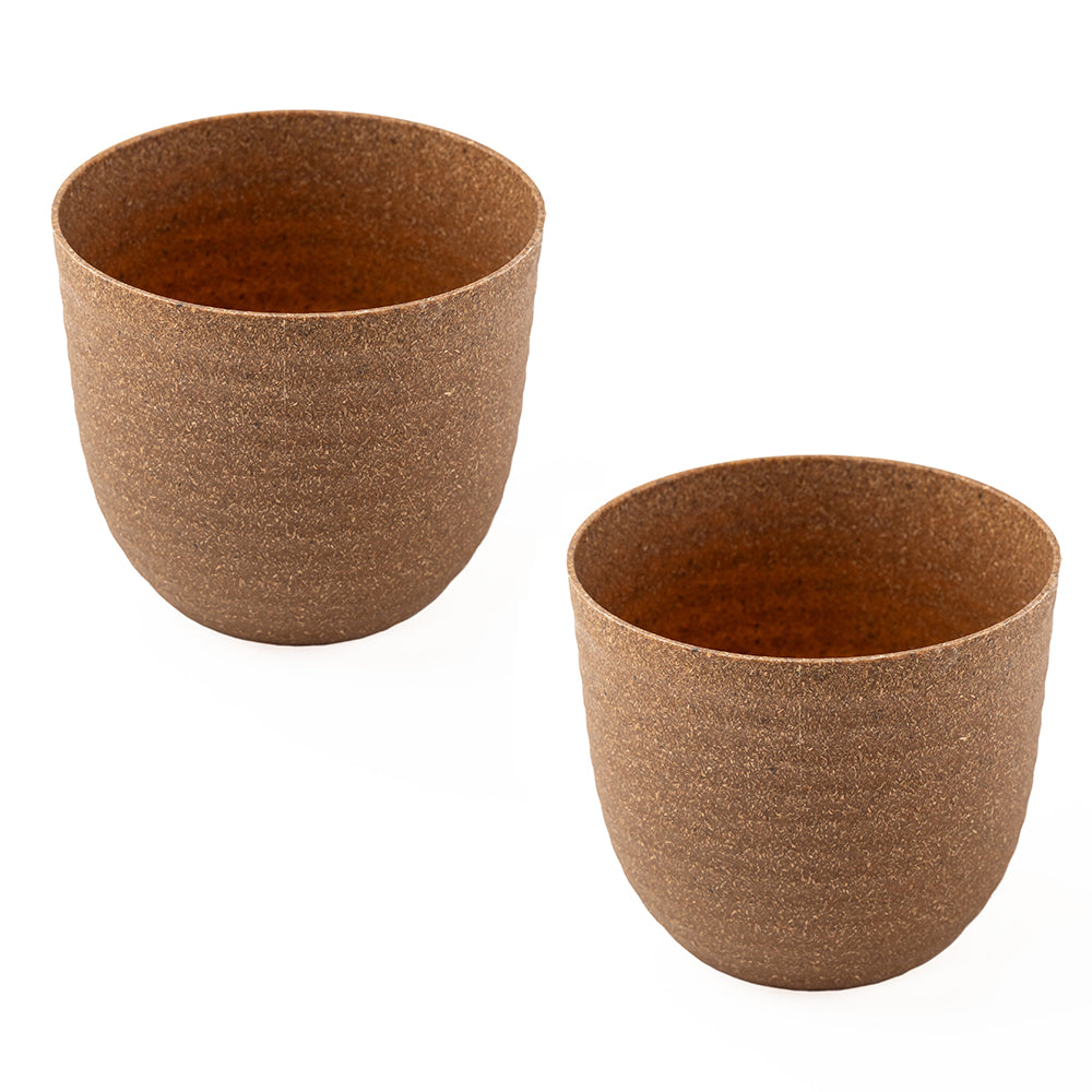 Rice Husk and Bamboo Fiber Peony Pot and Planter - 9"- Set of 2