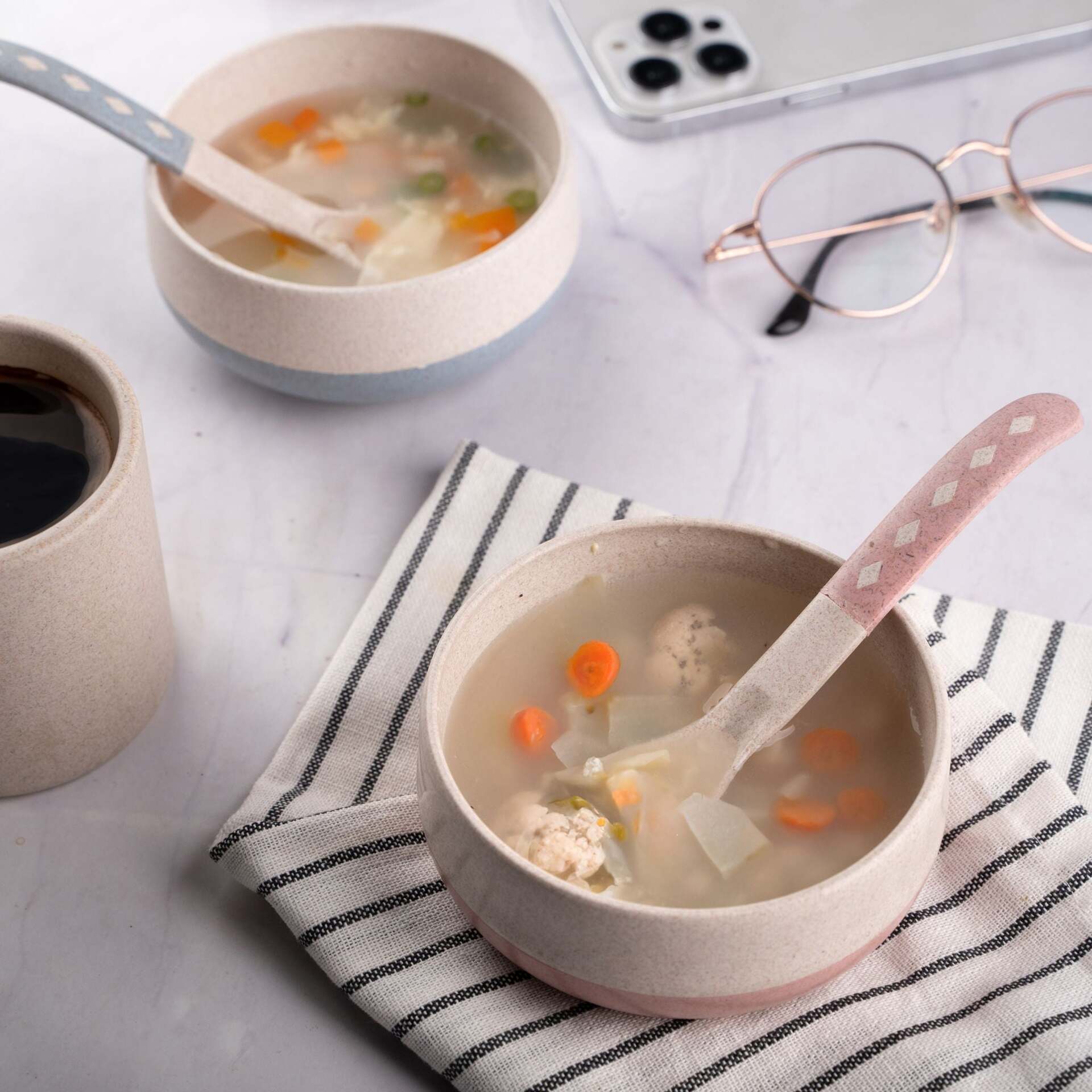 Rice husk And Bamboo Fiber Soup Bowls With Spoons