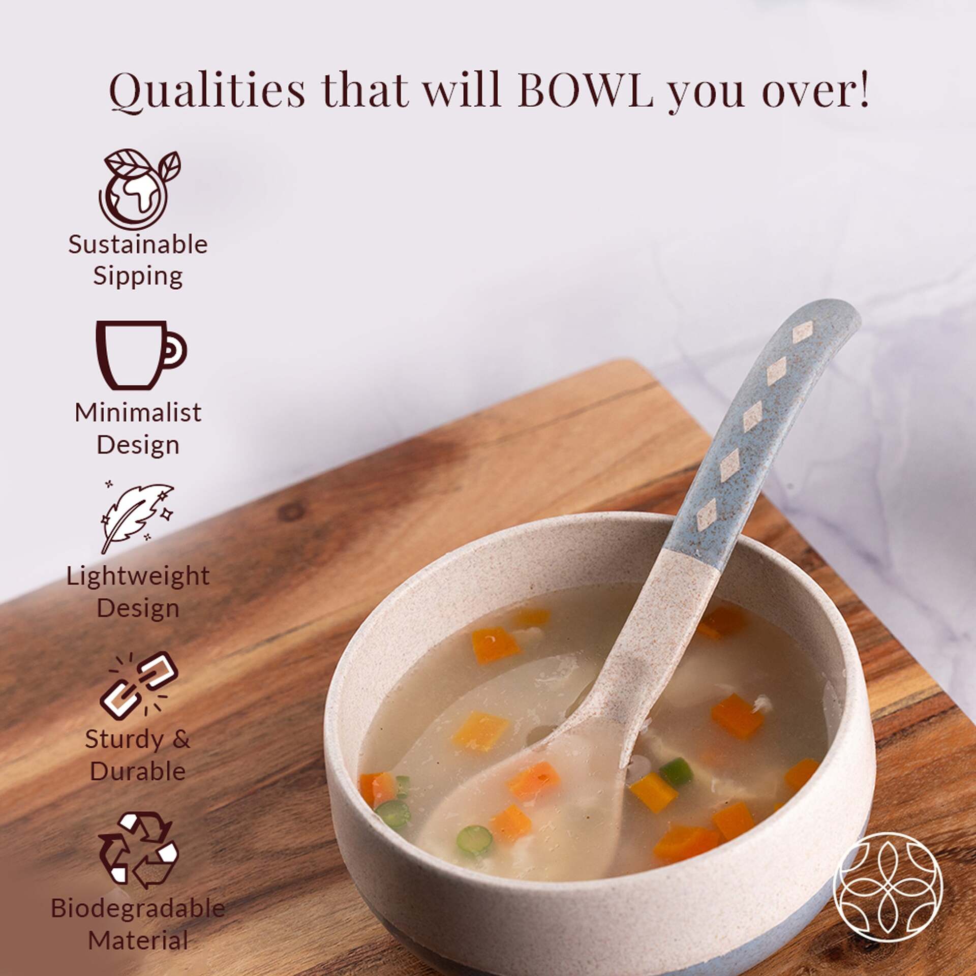 Rice husk And Bamboo Fiber Soup Bowls With Spoons