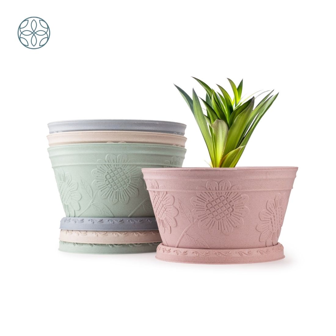Eco Friendly Rice Husk Lotus 9.5 inch Pots & Planter | Soft Beige