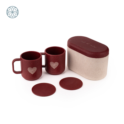 Eco-Friendly Couple's Rice Husk Mug & Coaster Gift Set with multi-utility box (Two Hearts)