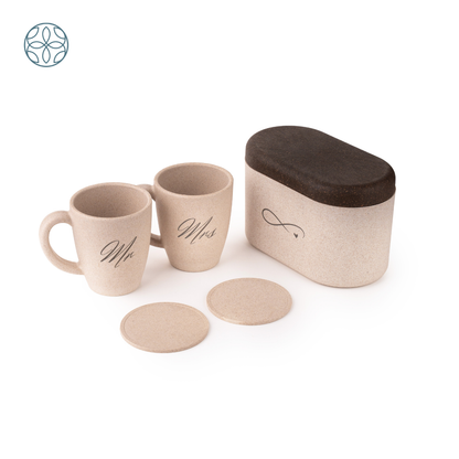 Eco-Friendly Couple's Rice Husk Mug & Coaster Gift Set with multi-utility box (Ever After)