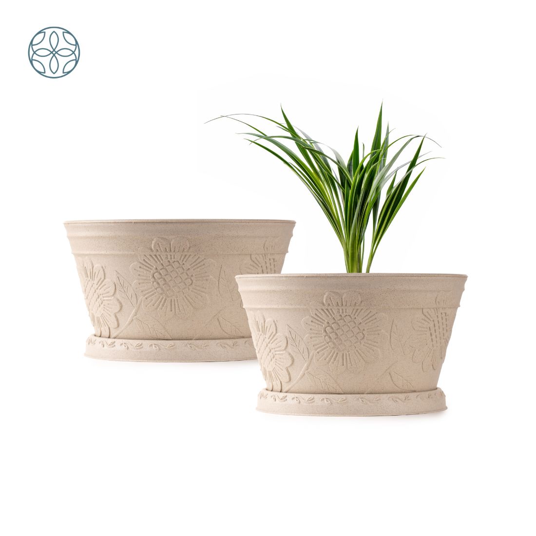 Eco Friendly Rice Husk Lotus 9.5 inch Pots & Planter | Soft Beige