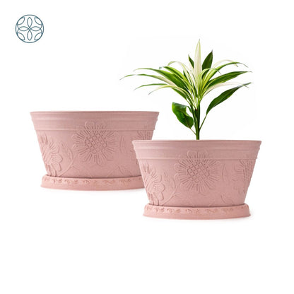 Eco Friendly Rice Husk Lotus 9.5 inch Pots & Planter | Soft Beige