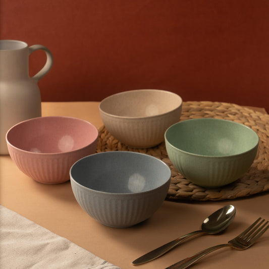 Rice Husk & Bamboo Fibre Fluted Bowl Set Pack of 4