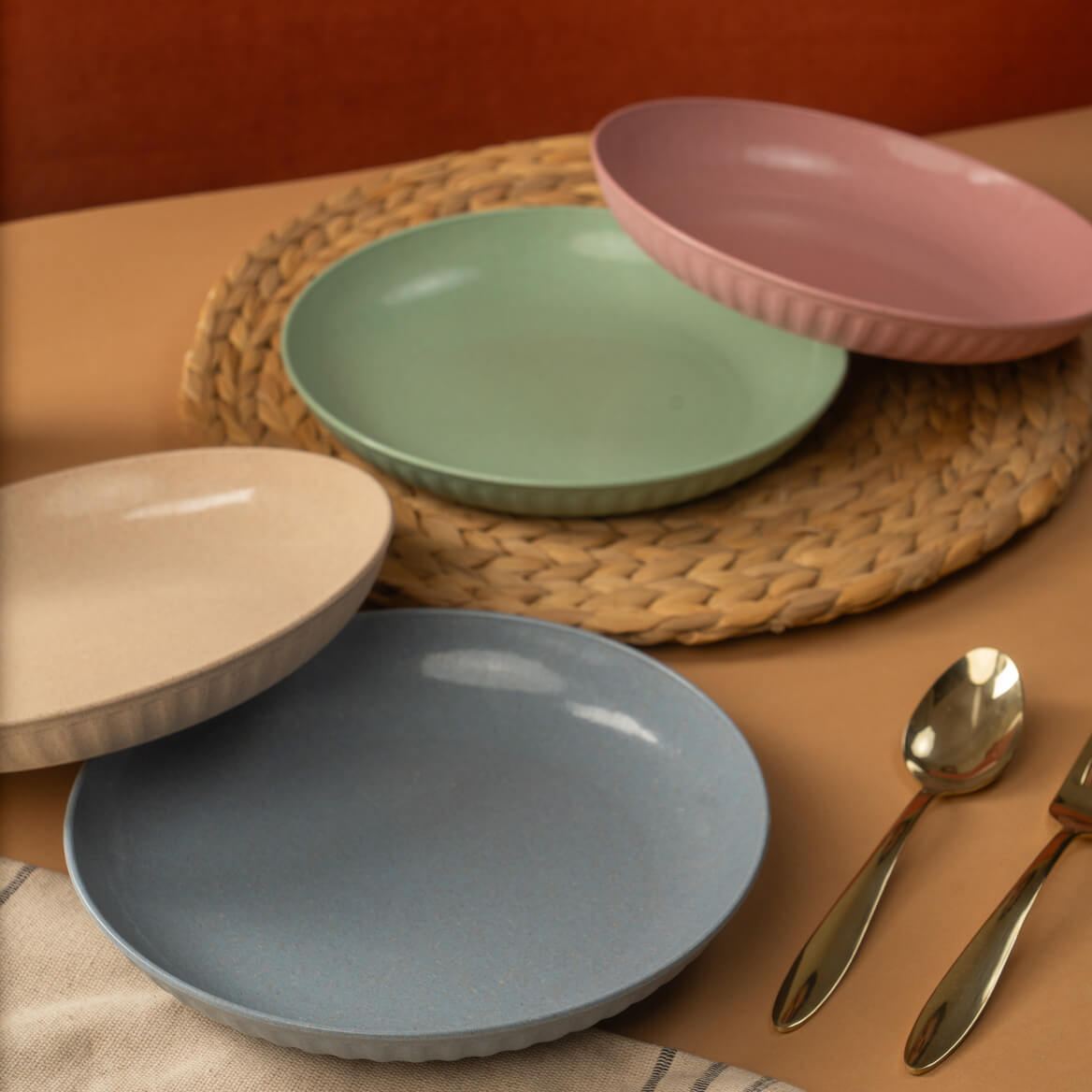 Rice Husk & Bamboo Fibre Fluted Plate Set Pack of 4 – Irida Naturals